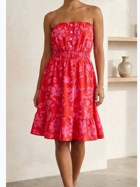 SHEIN Red Coral Strapless Floral Sundress